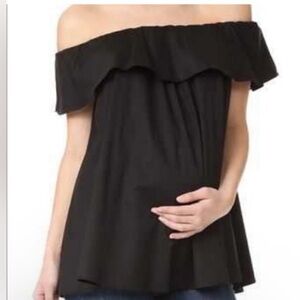 Hatch Maternity The Chloe Top Off Shoulder Ruffle Neckline Black